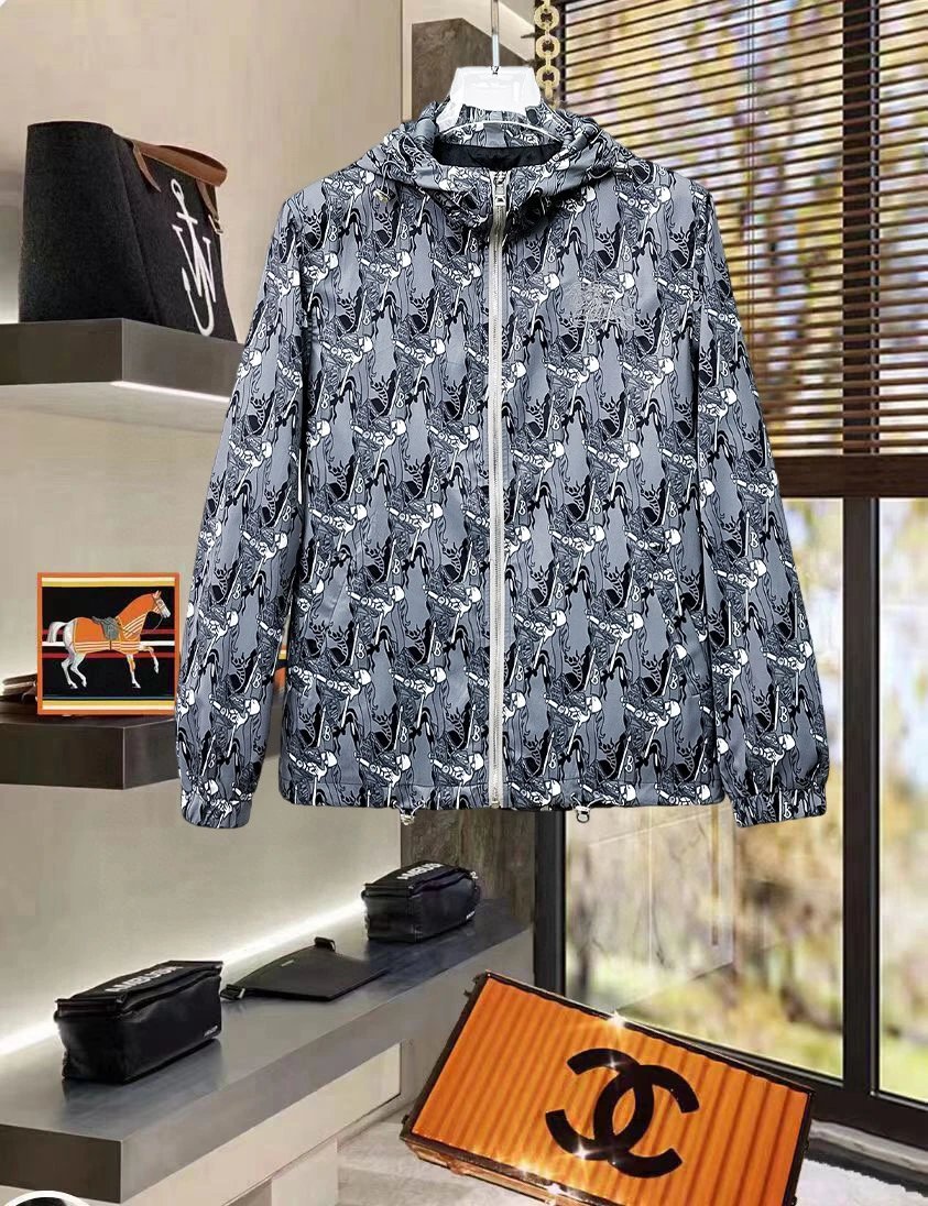 Burberry Jackets Hooded check windbreaker jacket with embroidered Equestrian Knight Design — 05