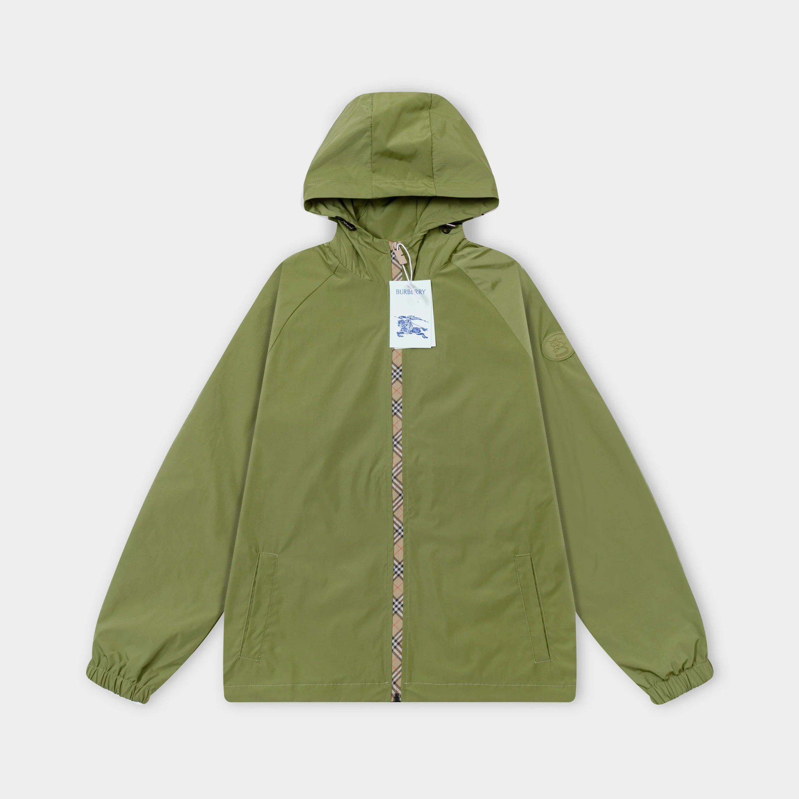 Burberry Jackets Hooded check windbreaker jacket with embroidered Equestrian Knight Design — 16