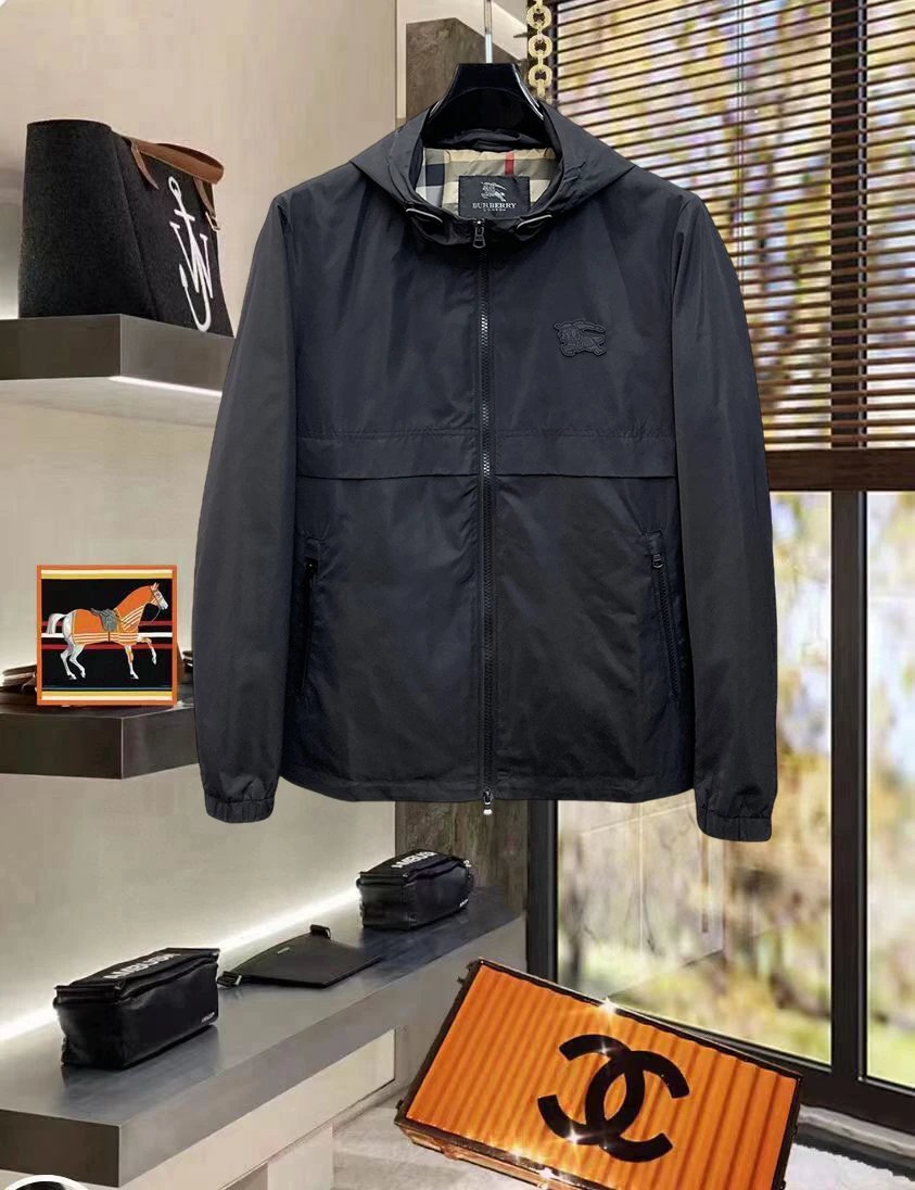 Burberry Jackets Hooded check windbreaker jacket with embroidered Equestrian Knight Design — 11