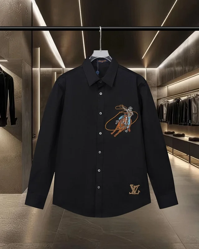 Louis Vuitton Shirts Long-Sleeve Button-Up with Embroidered and Monogram Designs product detail image 10