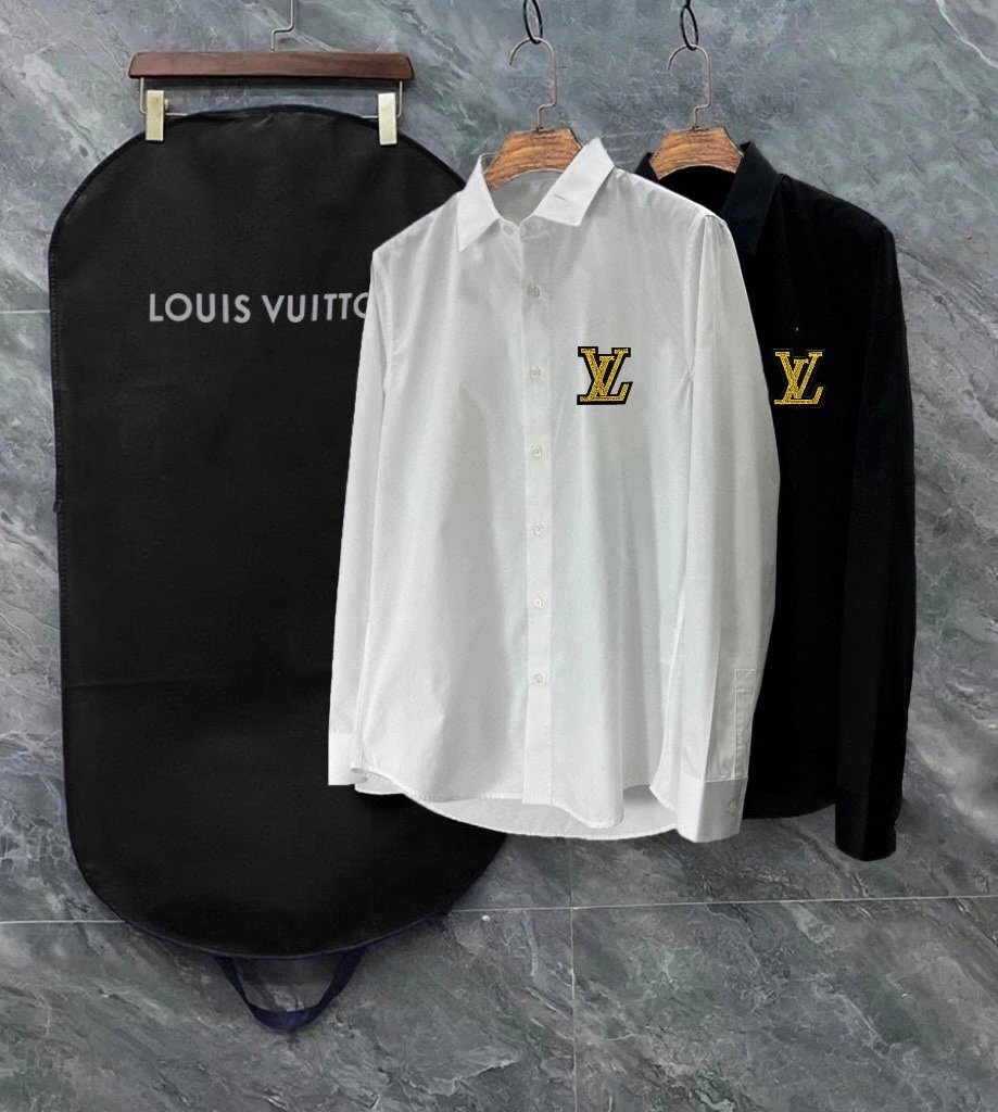 Louis Vuitton Shirts Long-Sleeve Button-Up with Embroidered and Monogram Designs — 32