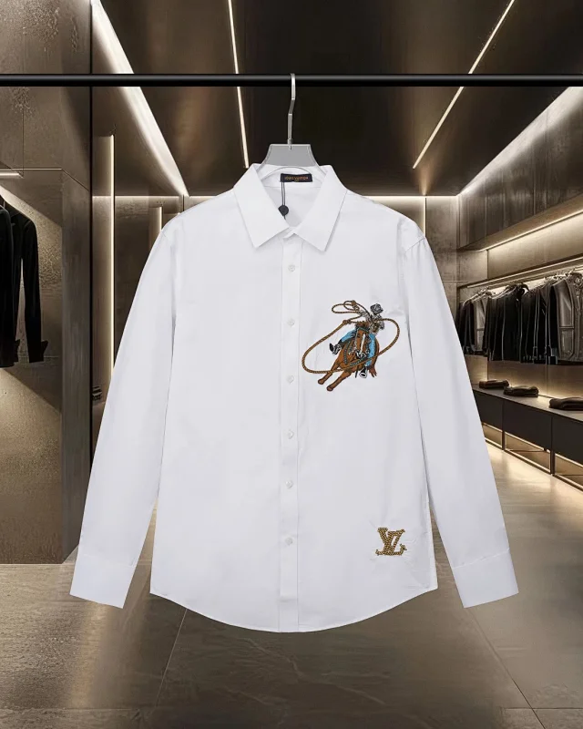 Louis Vuitton Shirts Long-Sleeve Button-Up with Embroidered and Monogram Designs product detail image 5