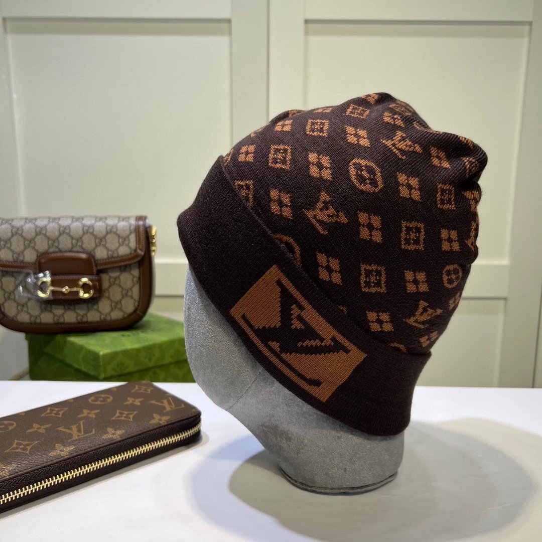 Gucci Hats GG Monogram Striped Cuff Knit Beanie — 14