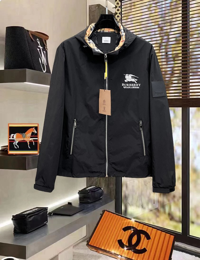 Burberry Jackets Hooded check windbreaker jacket with embroidered Equestrian Knight Design — 10