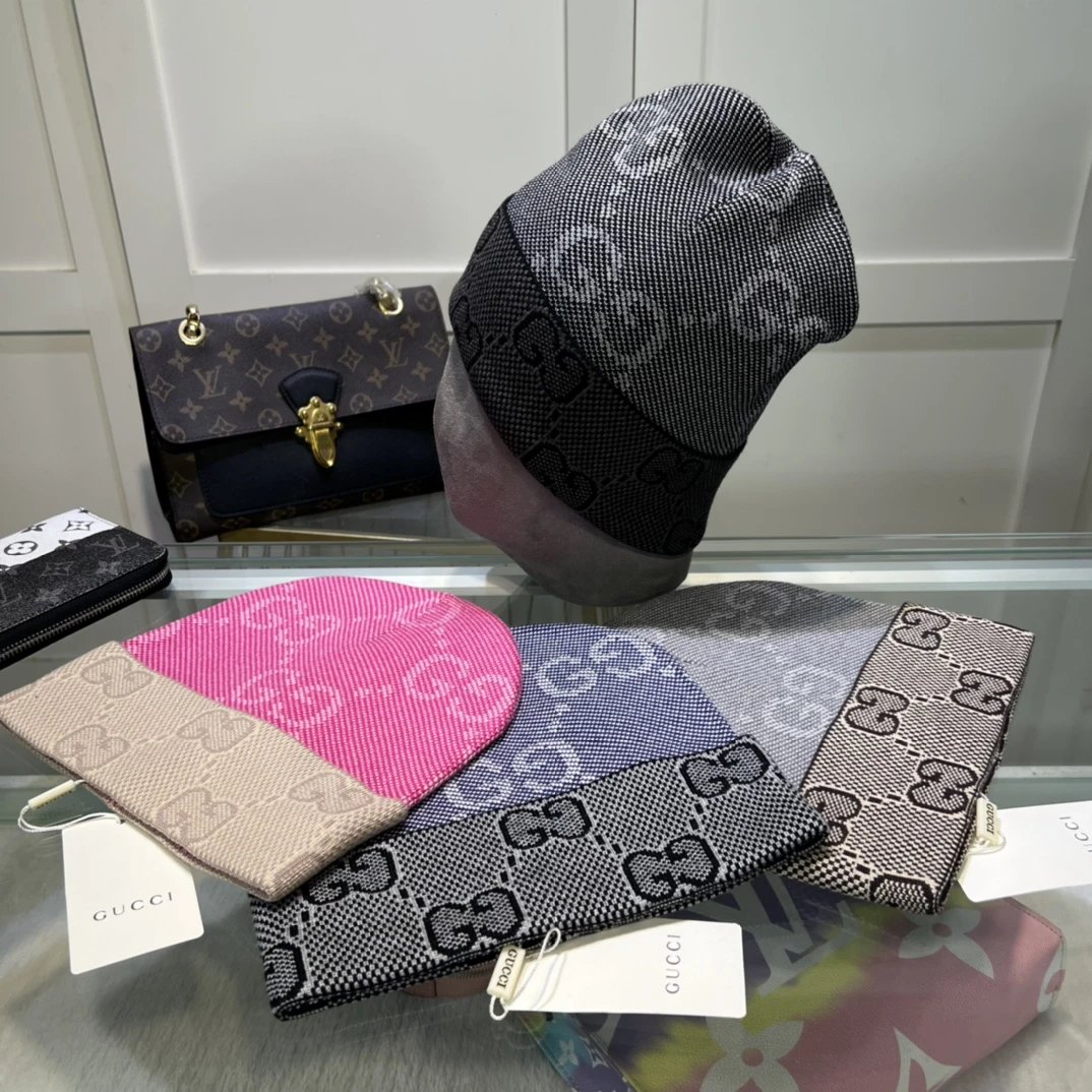 Gucci Hats GG Monogram Striped Cuff Knit Beanie — 38