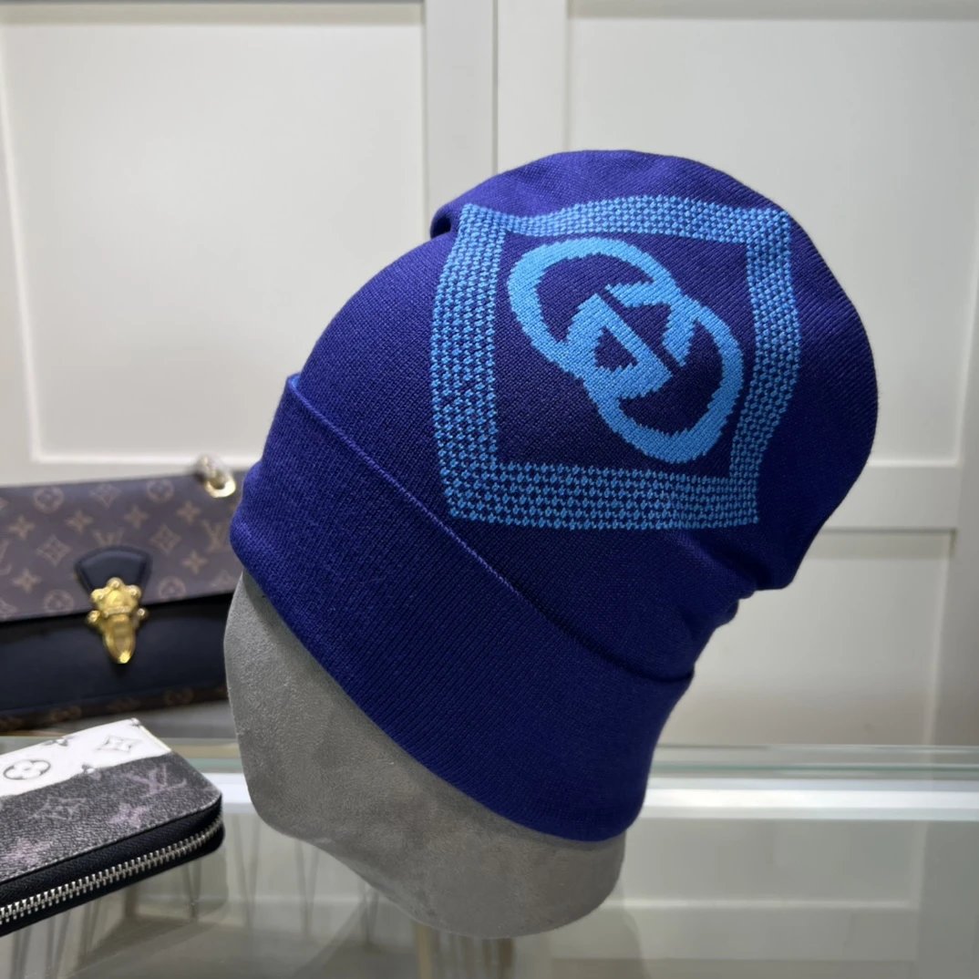 Gucci Hats GG Monogram Striped Cuff Knit Beanie — 36