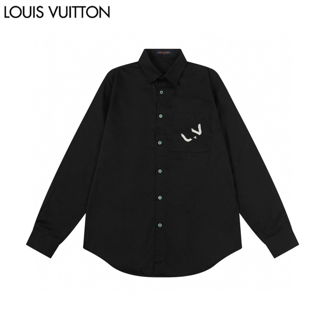 Louis Vuitton Shirts Long-Sleeve Button-Up with Embroidered and Monogram Designs — 19