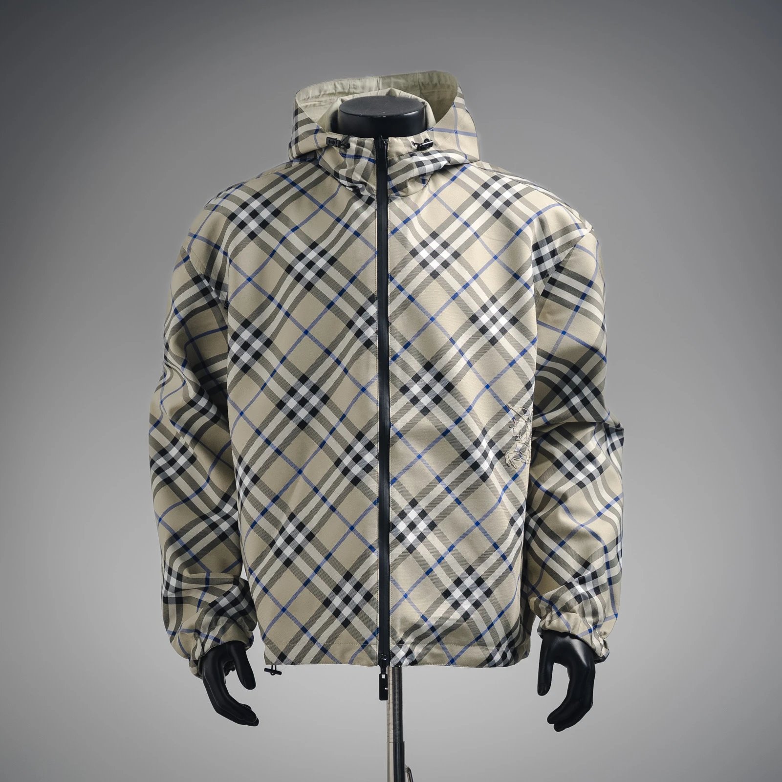 Burberry Jackets Hooded check windbreaker jacket with embroidered Equestrian Knight Design — 02
