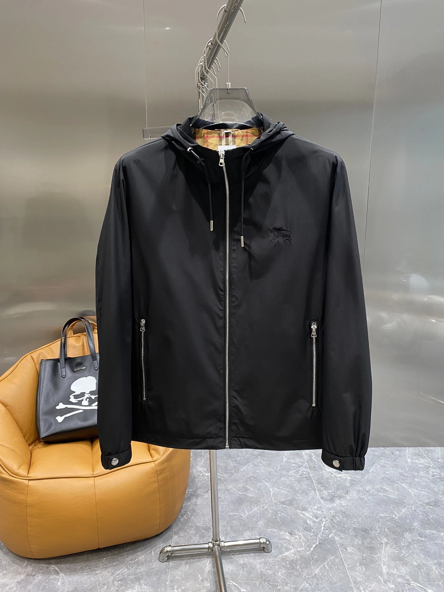 Burberry Jackets Hooded check windbreaker jacket with embroidered Equestrian Knight Design — 12