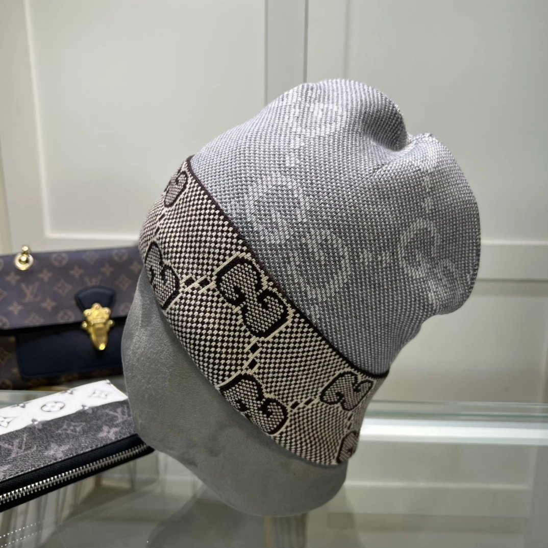 Gucci Hats GG Monogram Striped Cuff Knit Beanie — 34