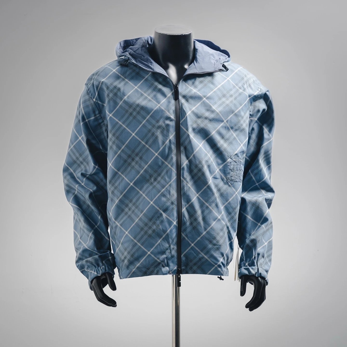 Burberry Jackets Hooded check windbreaker jacket with embroidered Equestrian Knight Design — 03