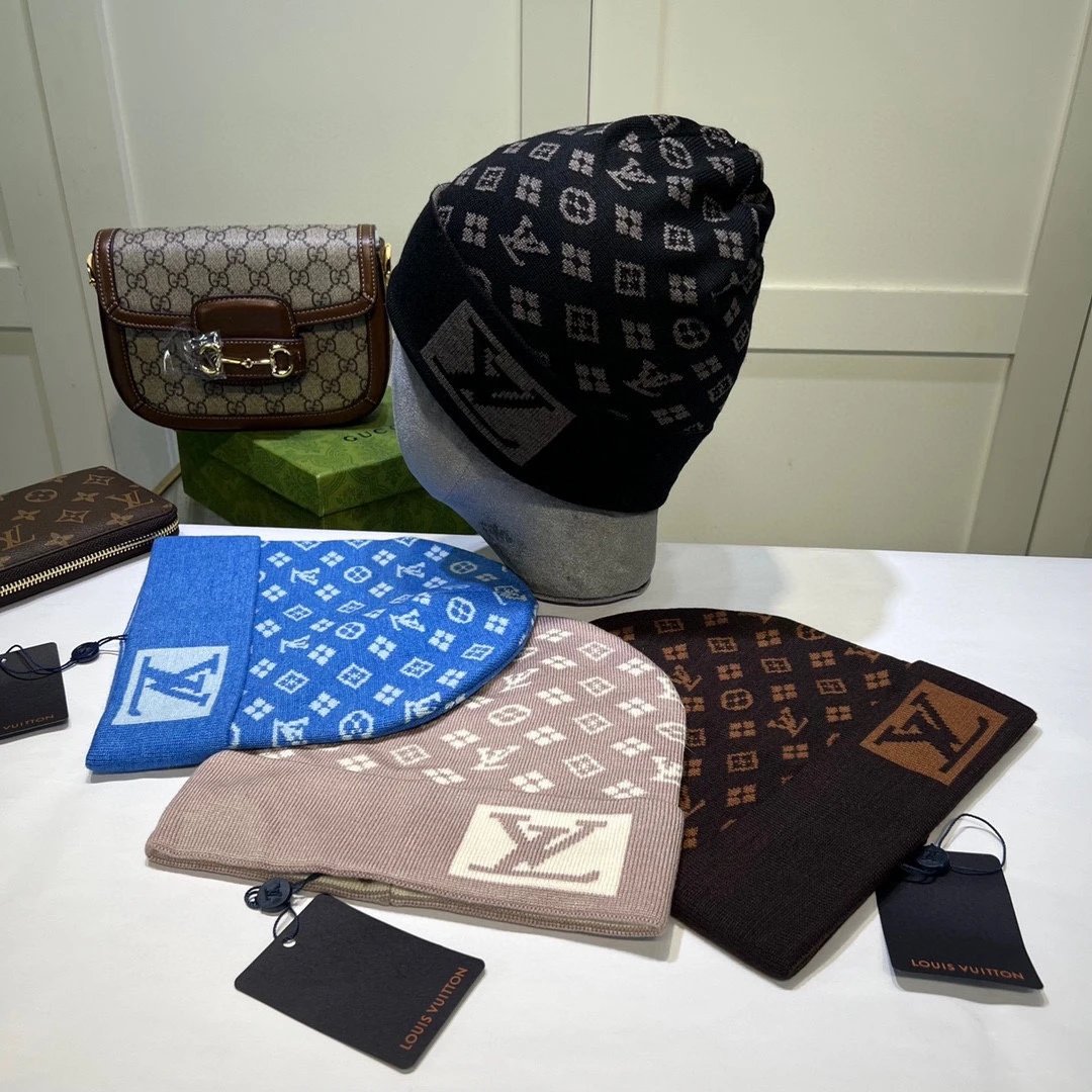 Gucci Hats GG Monogram Striped Cuff Knit Beanie — 20