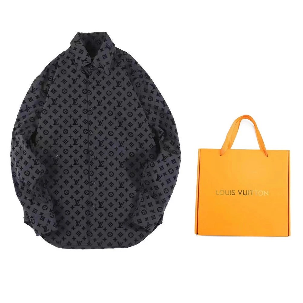 Louis Vuitton Shirts Long-Sleeve Button-Up with Embroidered and Monogram Designs — 18(XS-L)