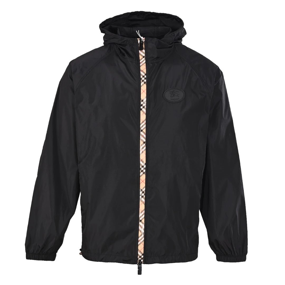 Burberry Jackets Hooded check windbreaker jacket with embroidered Equestrian Knight Design — 19