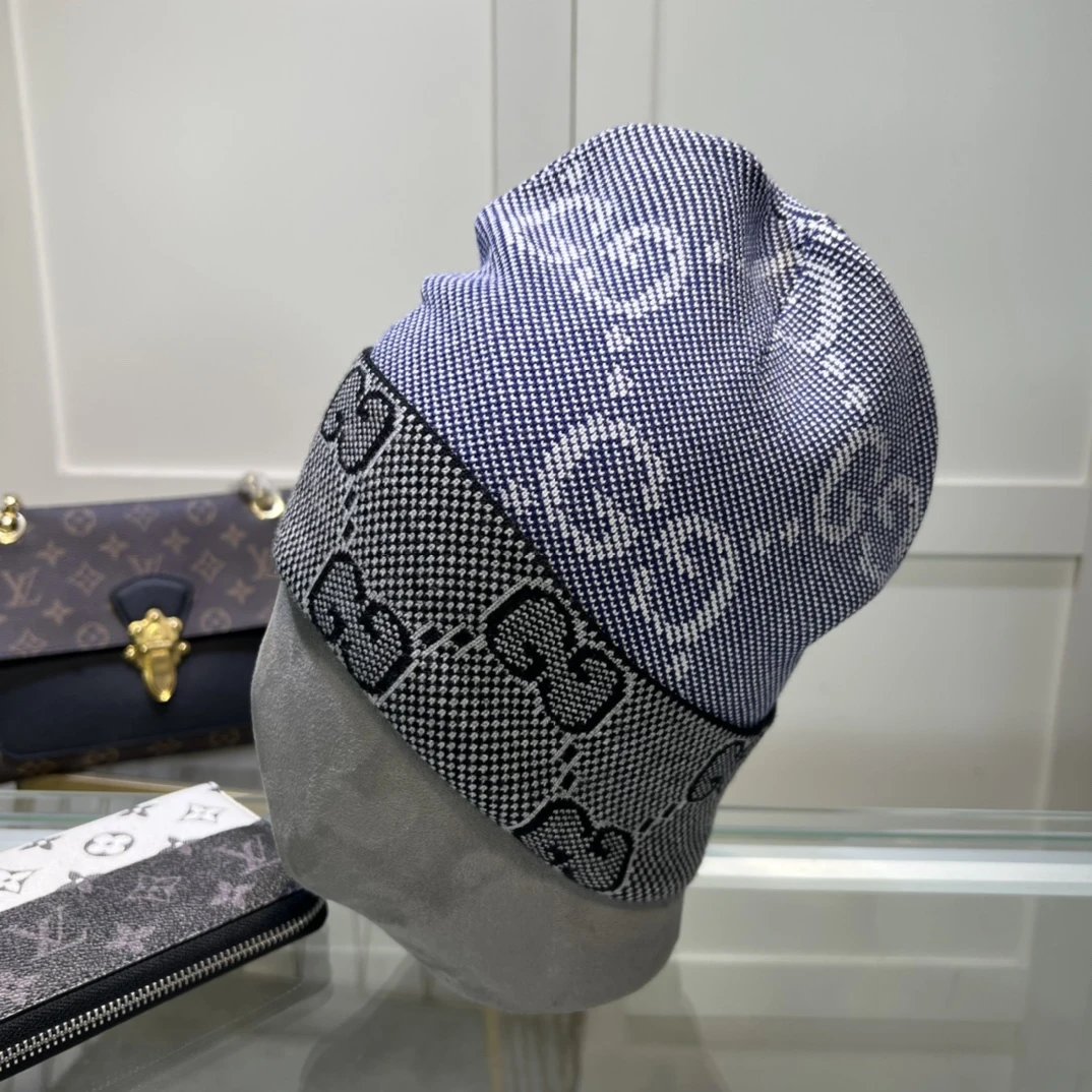 Gucci Hats GG Monogram Striped Cuff Knit Beanie — 39