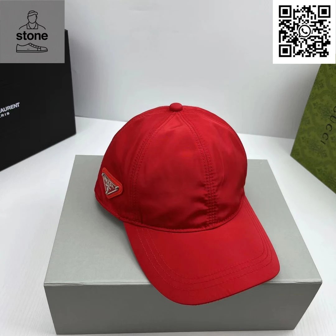 Prada Hats Nylon baseball cap with triangular logo plaque — 04