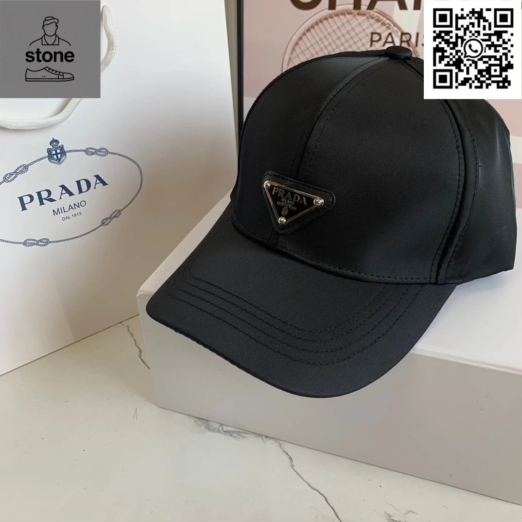 Prada Hats Nylon baseball cap with triangular logo plaque — 26