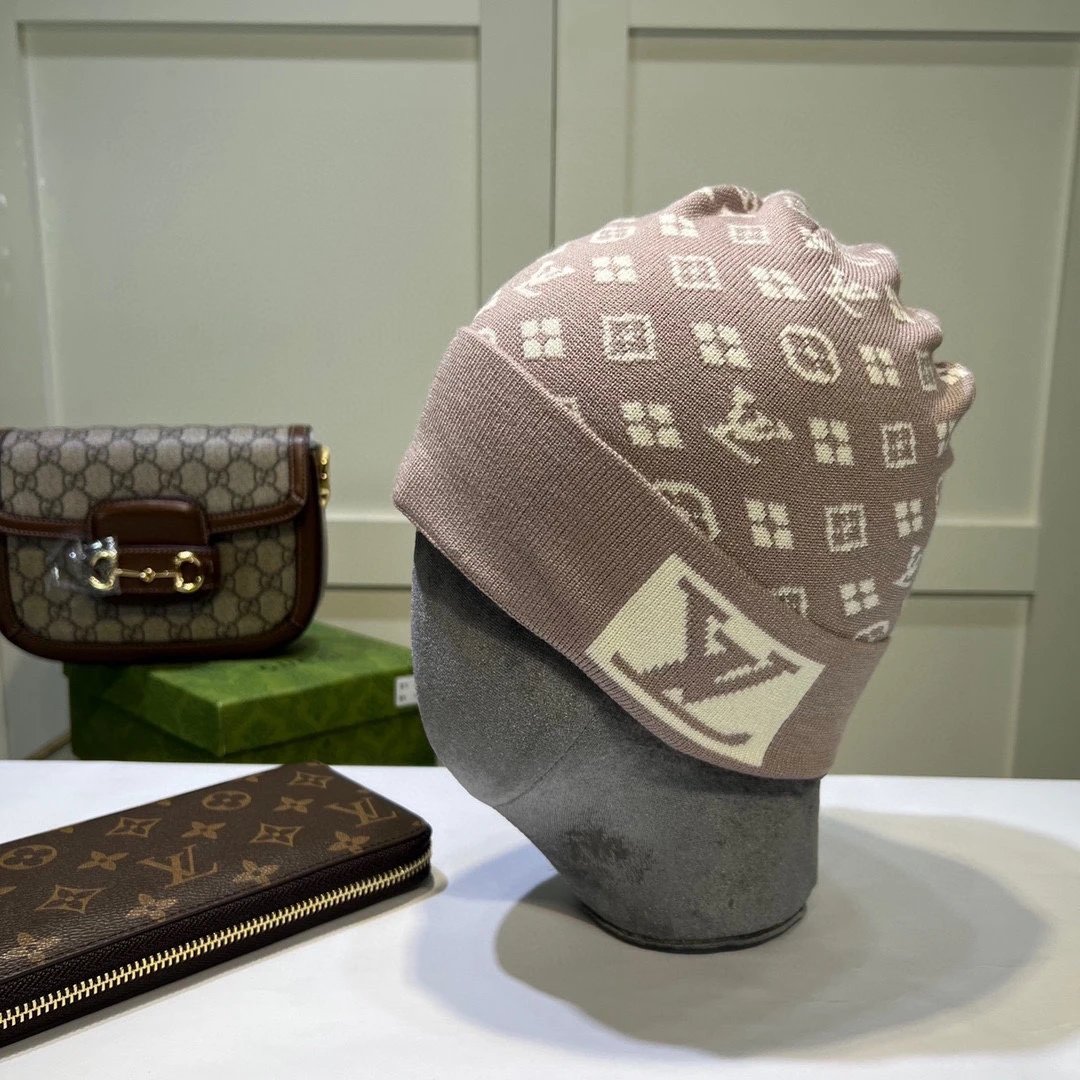 Gucci Hats GG Monogram Striped Cuff Knit Beanie — 19