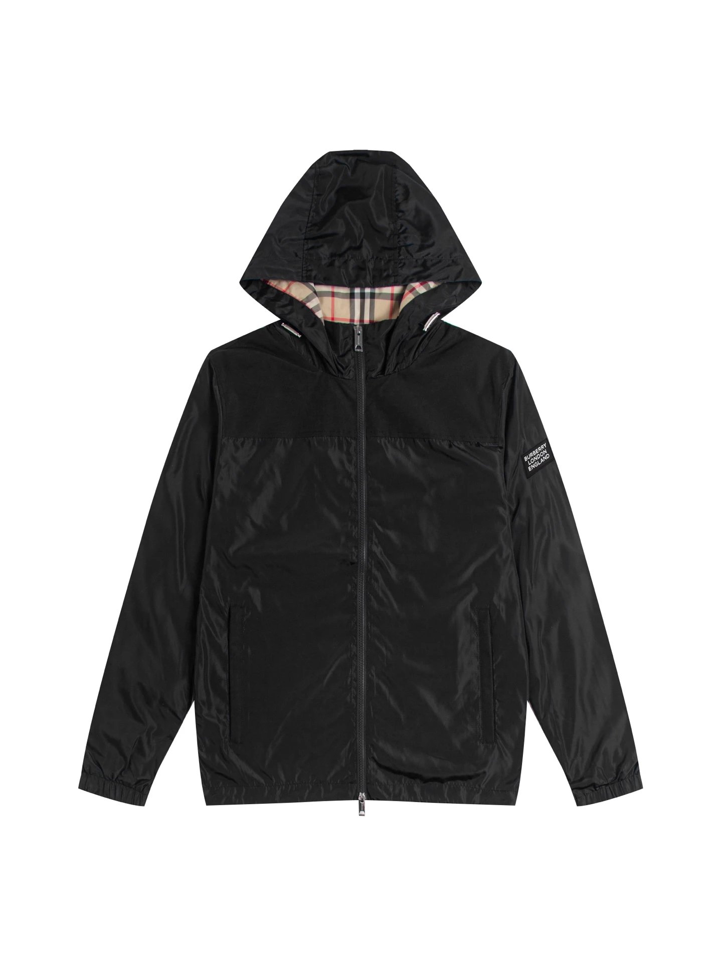 Burberry Jackets Hooded check windbreaker jacket with embroidered Equestrian Knight Design — 14