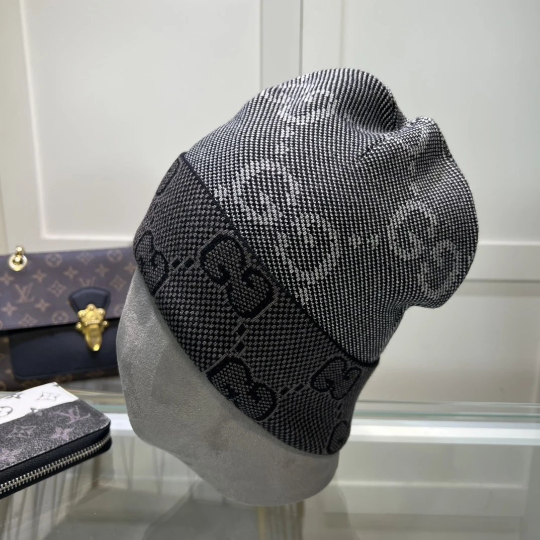 Gucci Hats GG Monogram Striped Cuff Knit Beanie — 35