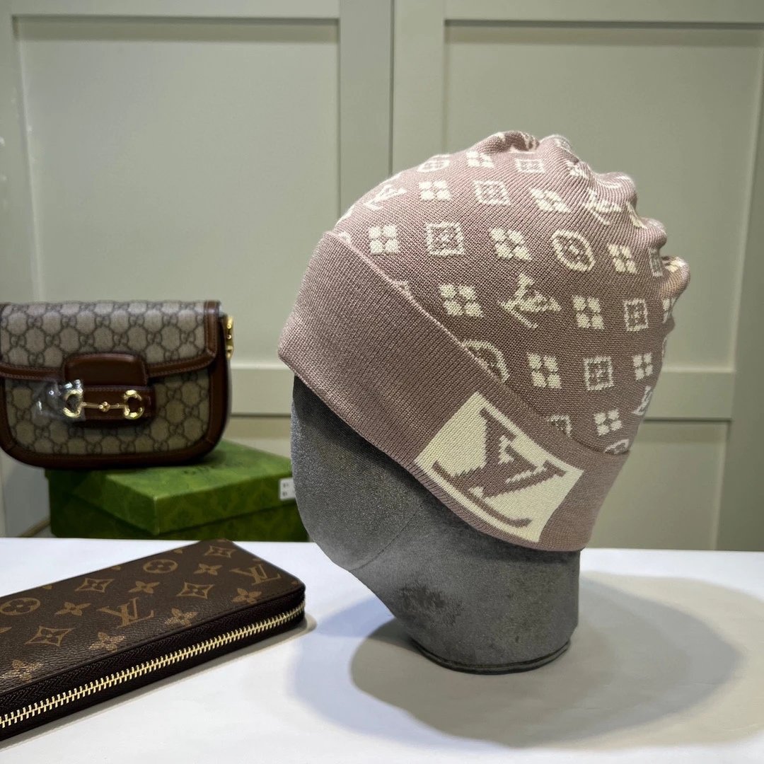 Gucci Hats GG Monogram Striped Cuff Knit Beanie — 15