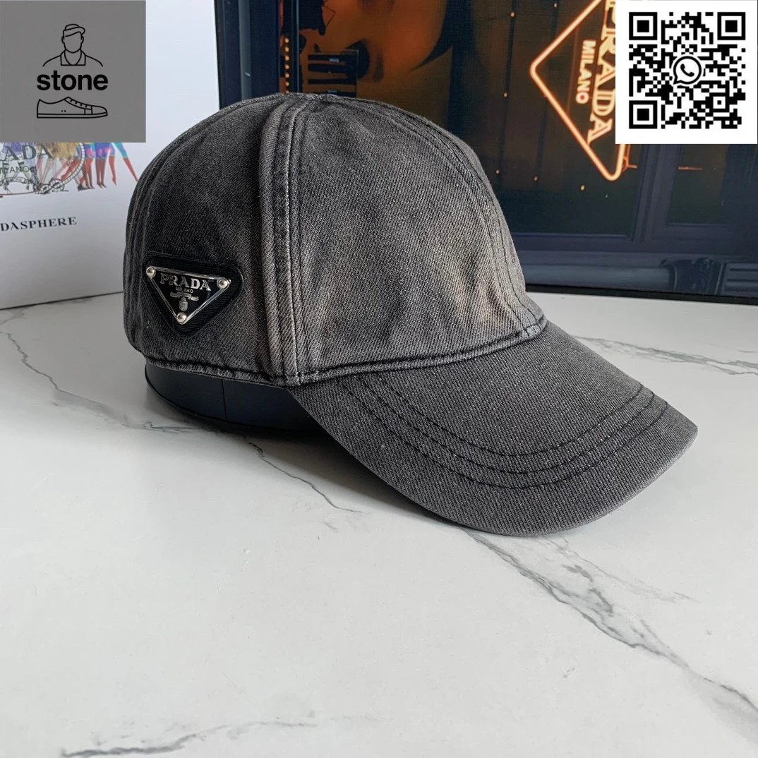 Prada Hats Nylon baseball cap with triangular logo plaque — 19