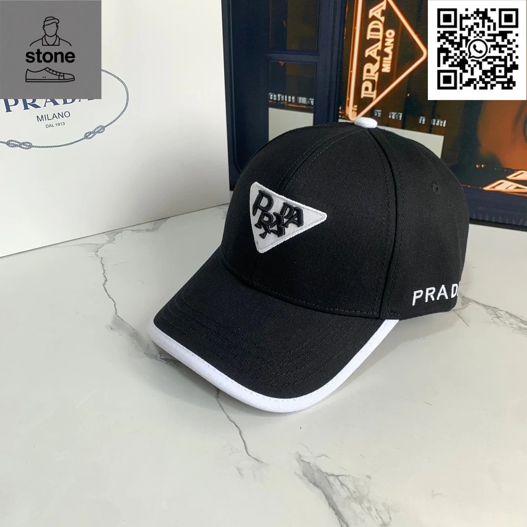 Prada Hats Nylon baseball cap with triangular logo plaque — 23