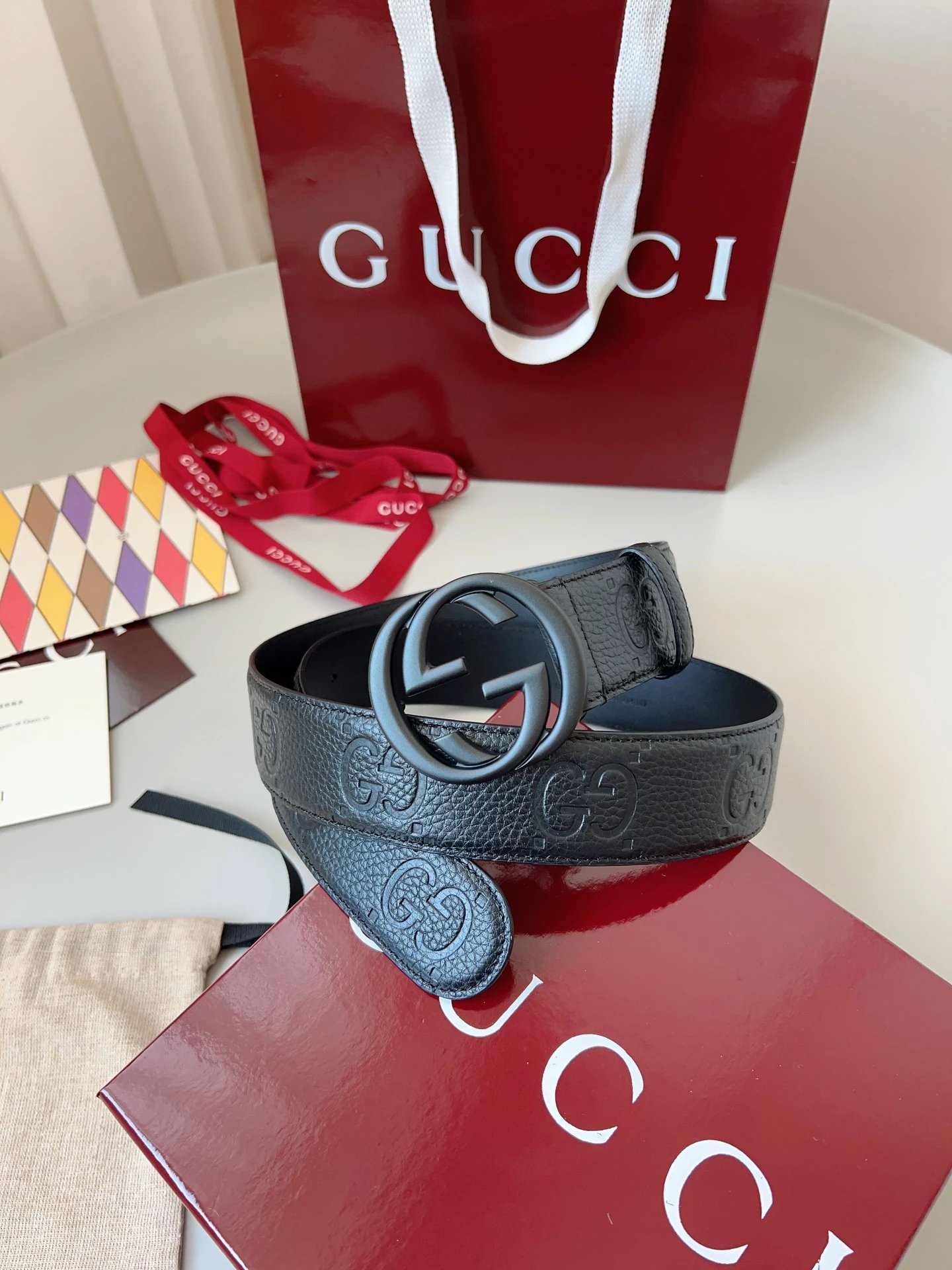 Gucci Belts Double G Buckle GG Monogram Belt — 37