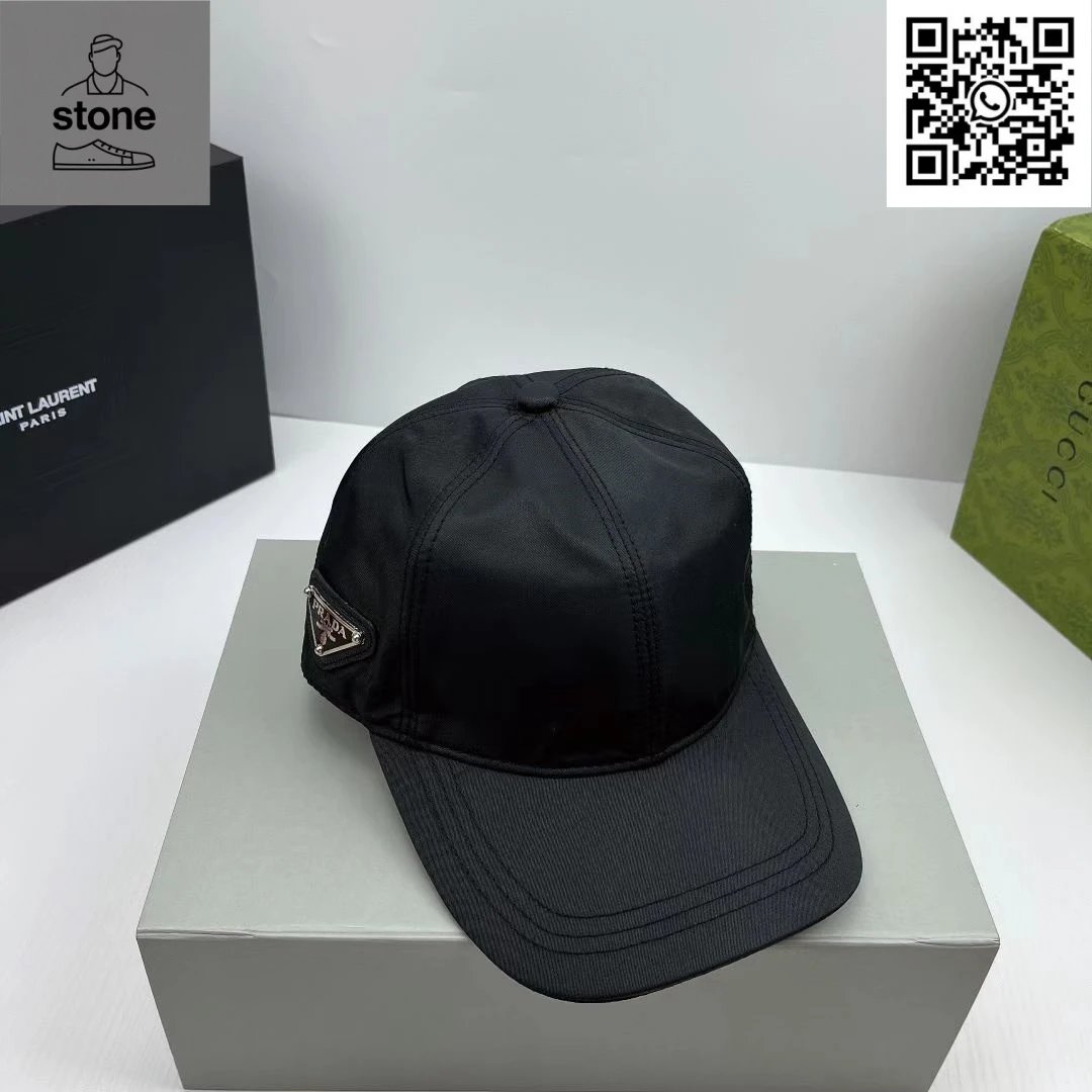 Prada Hats Nylon baseball cap with triangular logo plaque — 01