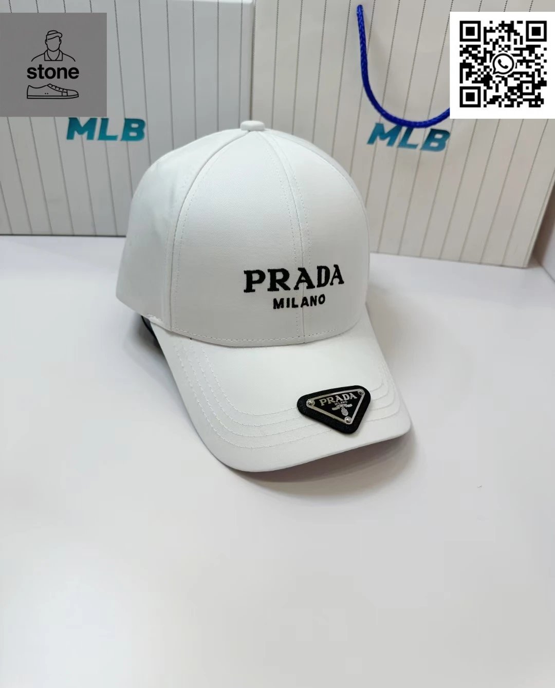 Prada Hats Nylon baseball cap with triangular logo plaque — 22