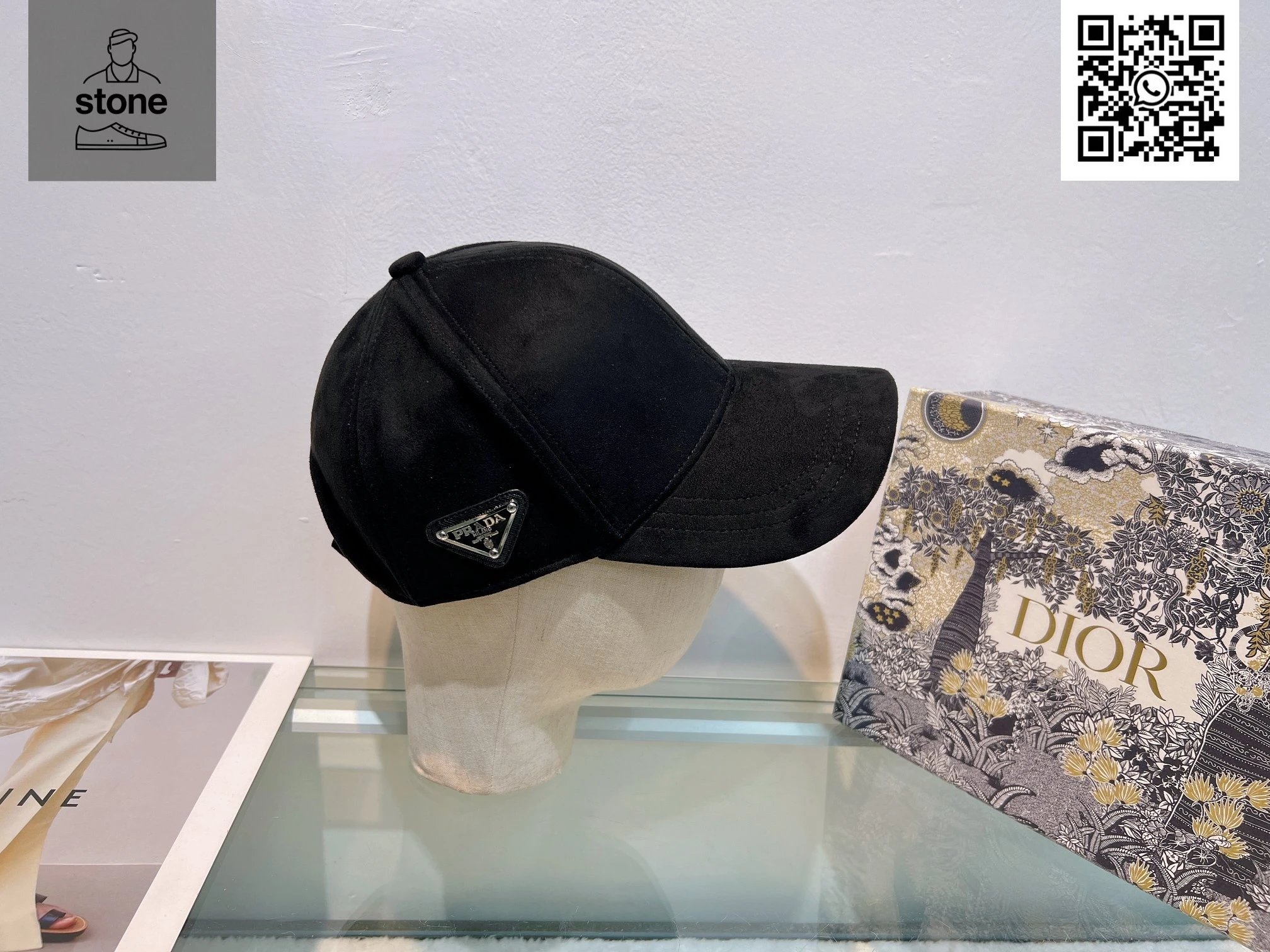 Prada Hats Nylon baseball cap with triangular logo plaque — 16