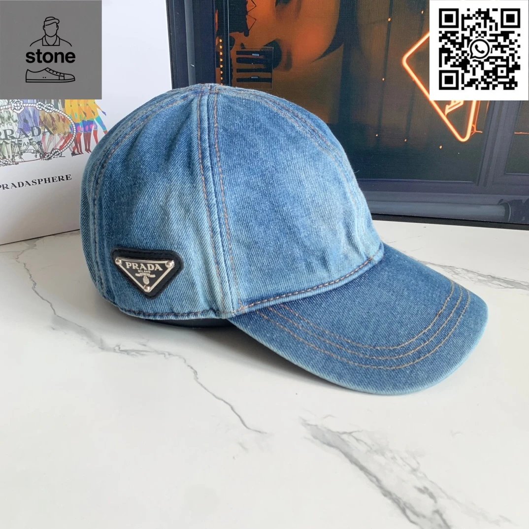 Prada Hats Nylon baseball cap with triangular logo plaque — 20