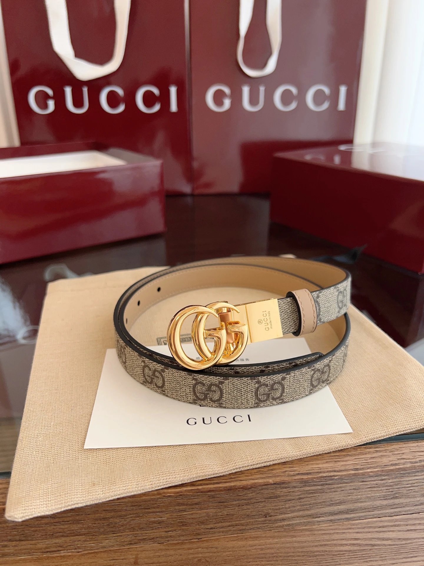 Gucci Belts Double G Buckle GG Monogram Belt — 12