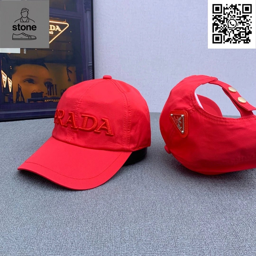 Prada Hats Nylon baseball cap with triangular logo plaque — 10