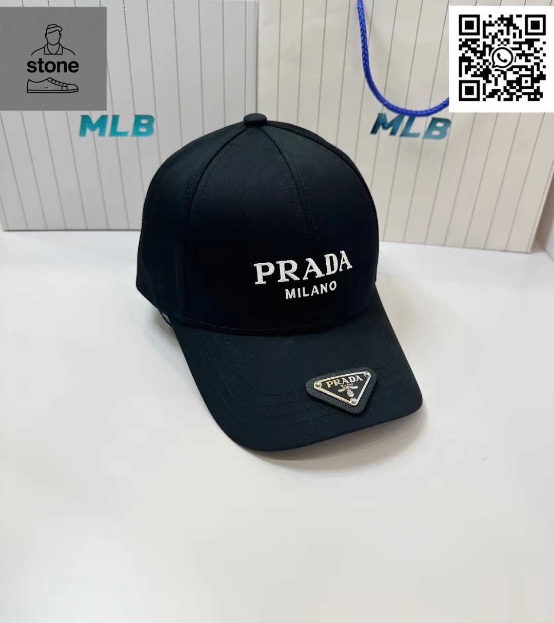 Prada Hats Nylon baseball cap with triangular logo plaque — 21