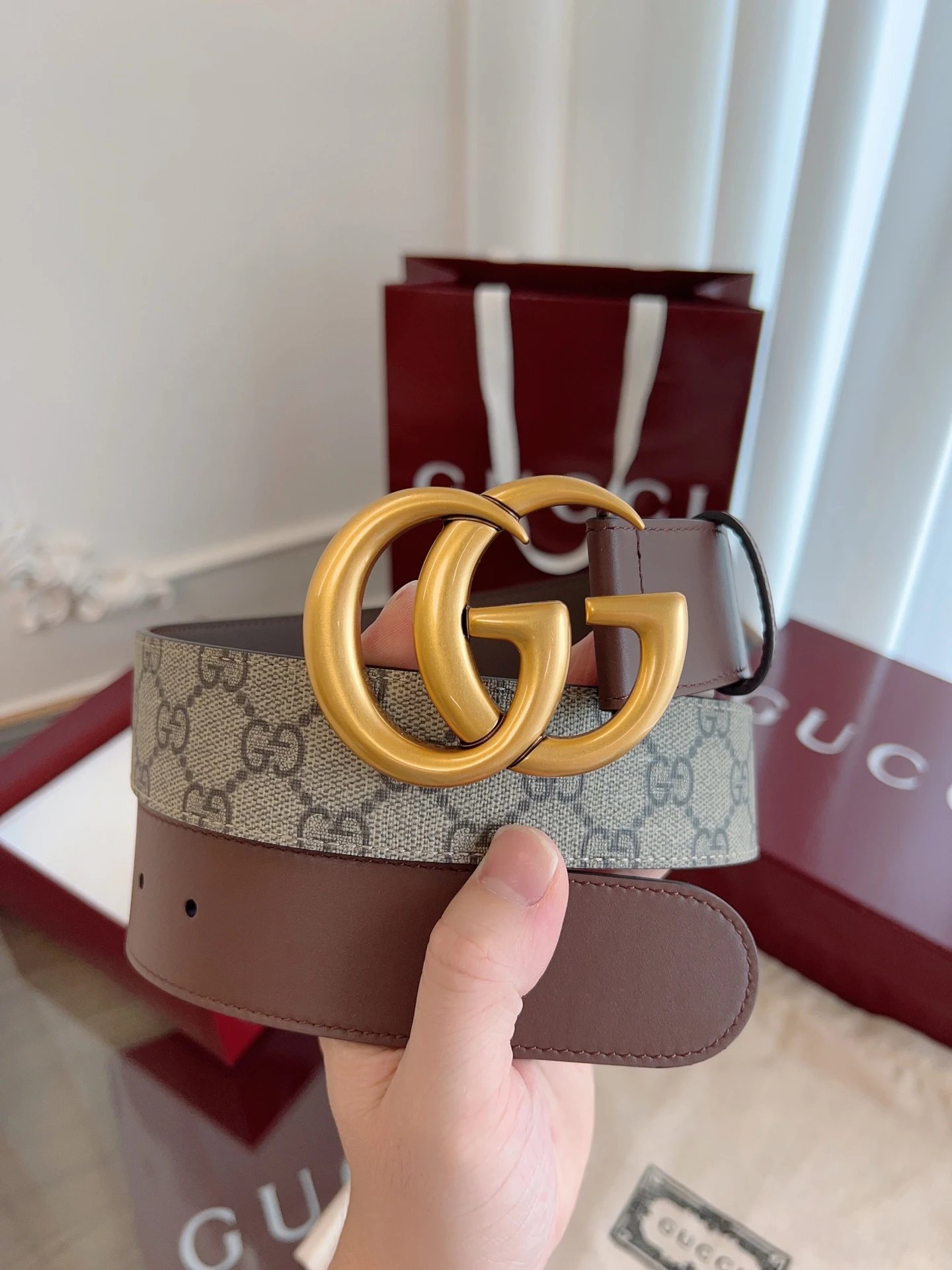 Gucci Belts Double G Buckle GG Monogram Belt — 35