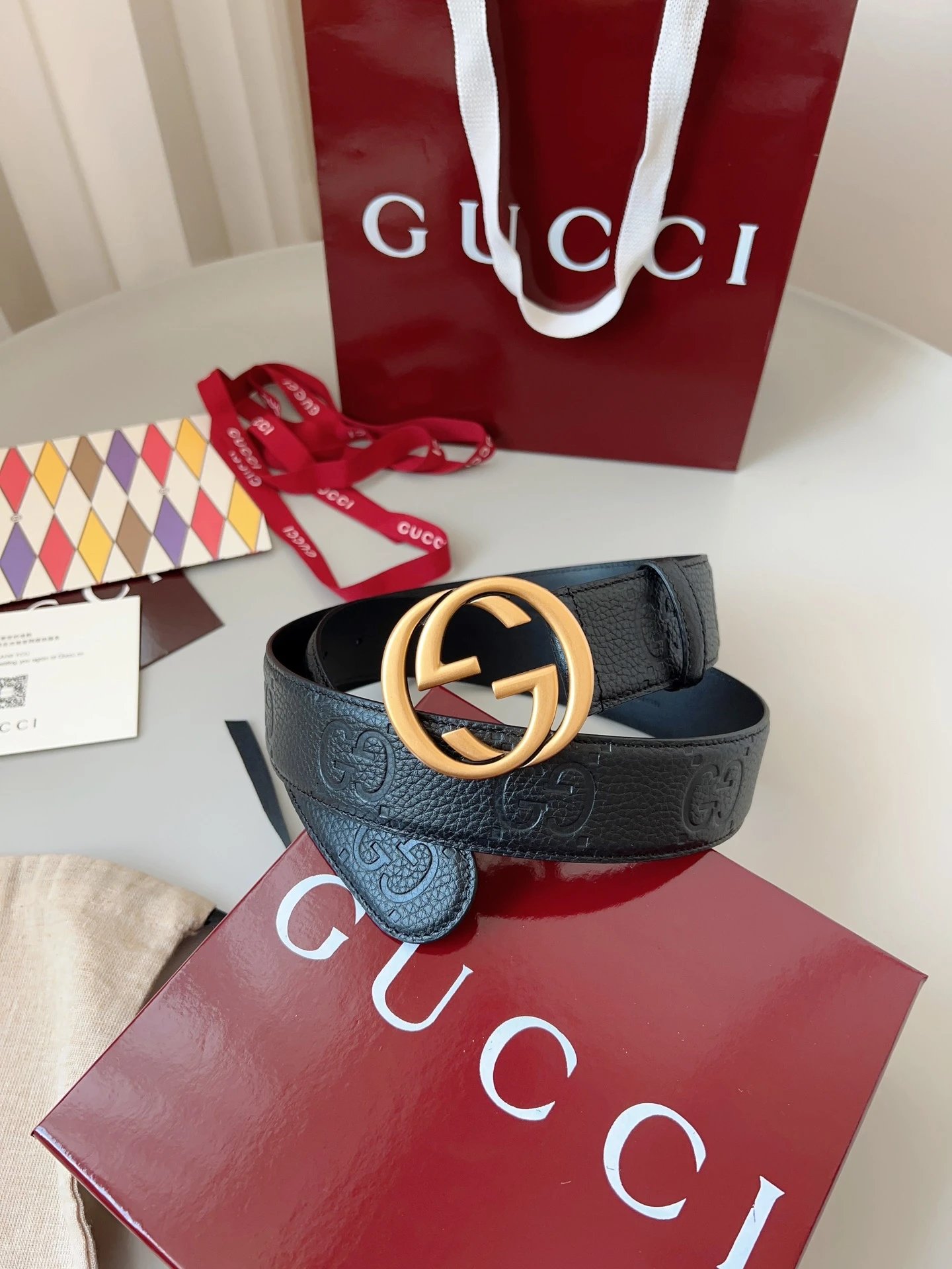 Gucci Belts Double G Buckle GG Monogram Belt — 38