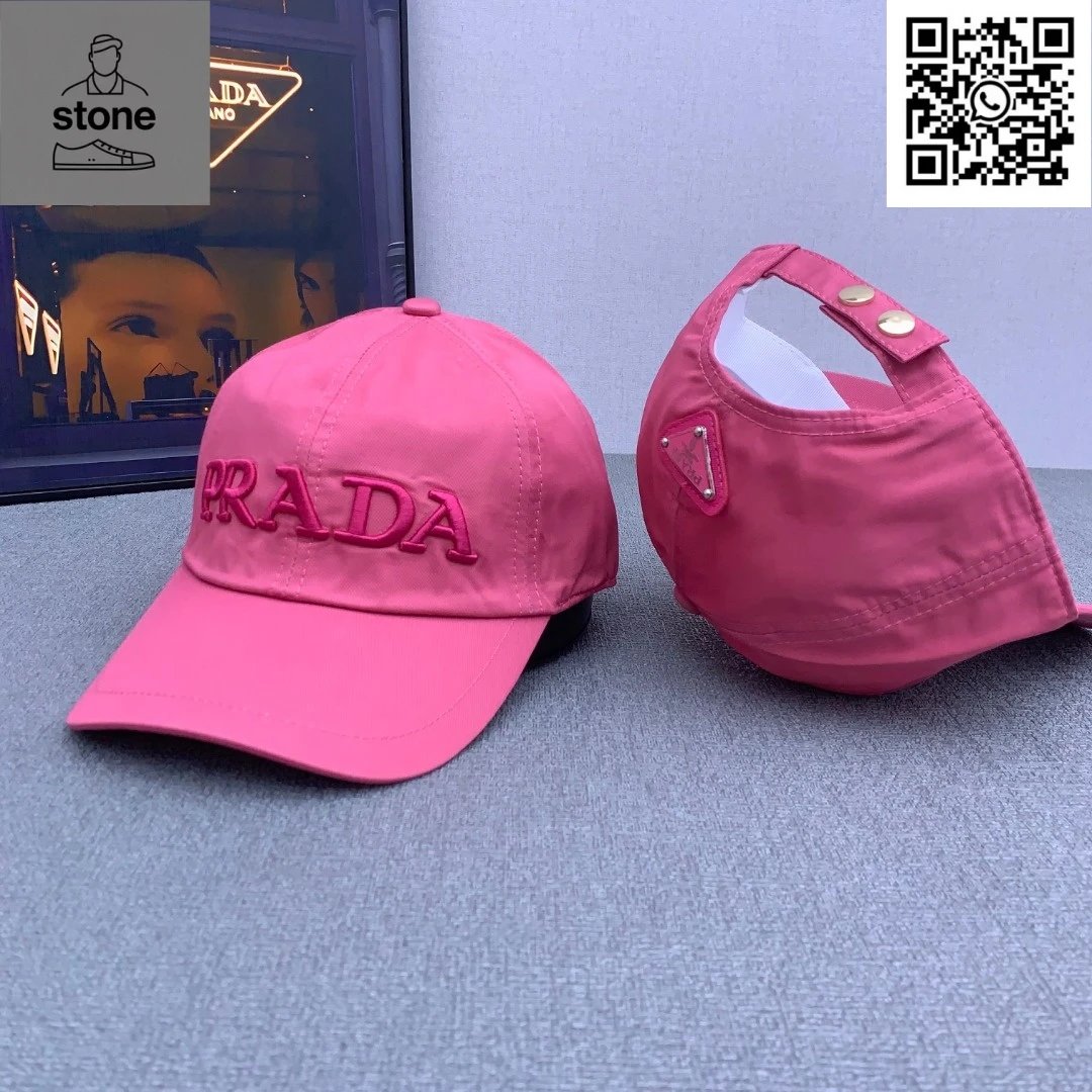 Prada Hats Nylon baseball cap with triangular logo plaque — 11