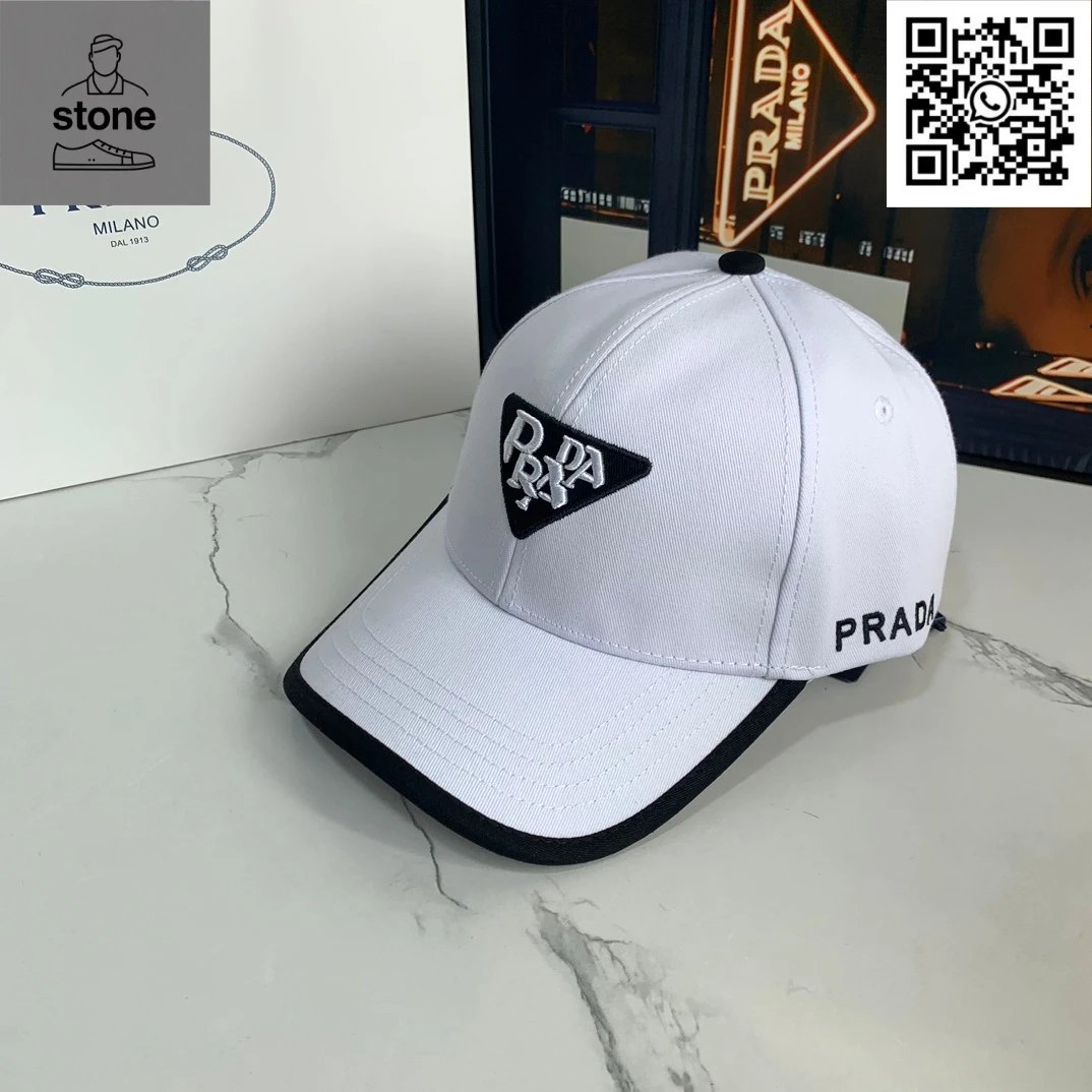 Prada Hats Nylon baseball cap with triangular logo plaque — 25