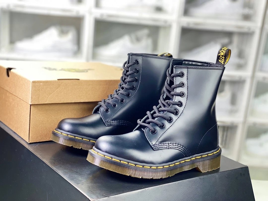 Dr. Martens Boots 8-eye lace-up ankle with yellow welt stitching image 6
