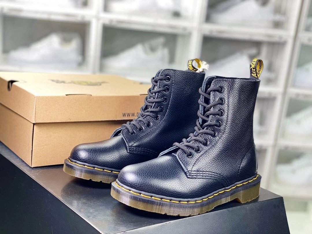 Dr. Martens Boots 8-eye lace-up ankle with yellow welt stitching image 3