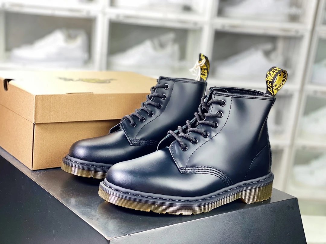 Dr. Martens Boots 8-eye lace-up ankle with yellow welt stitching image 8
