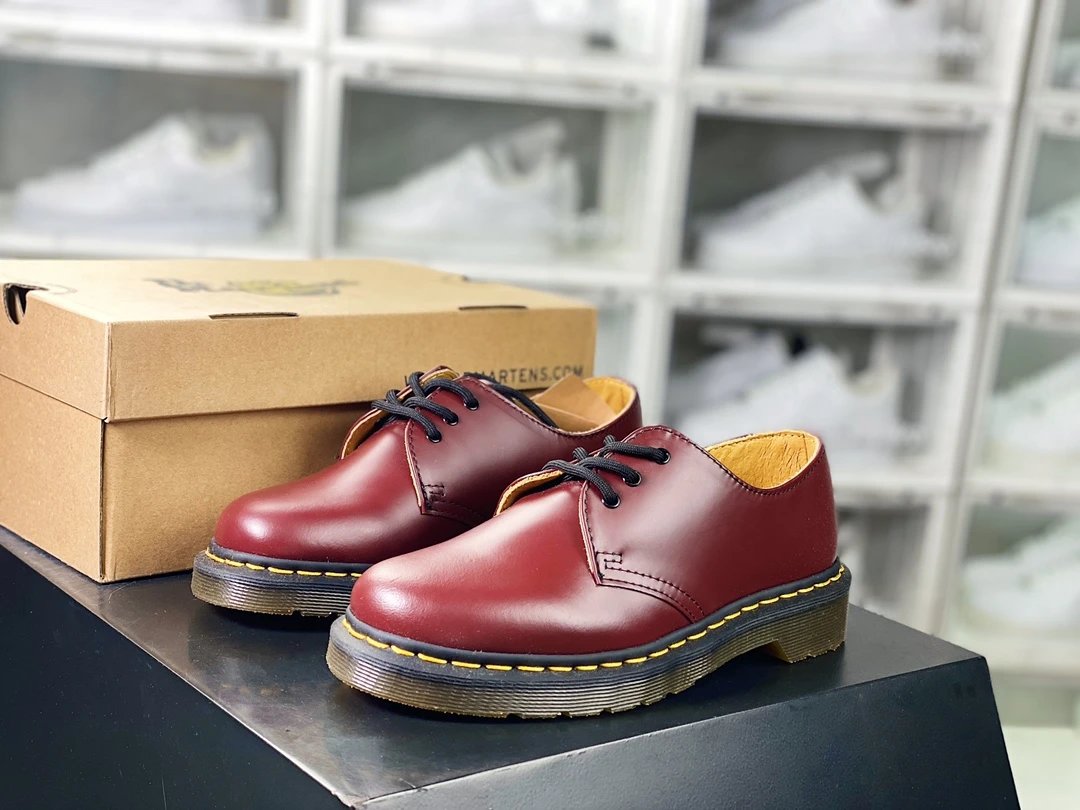 Dr. Martens Boots 8-eye lace-up ankle with yellow welt stitching image 9