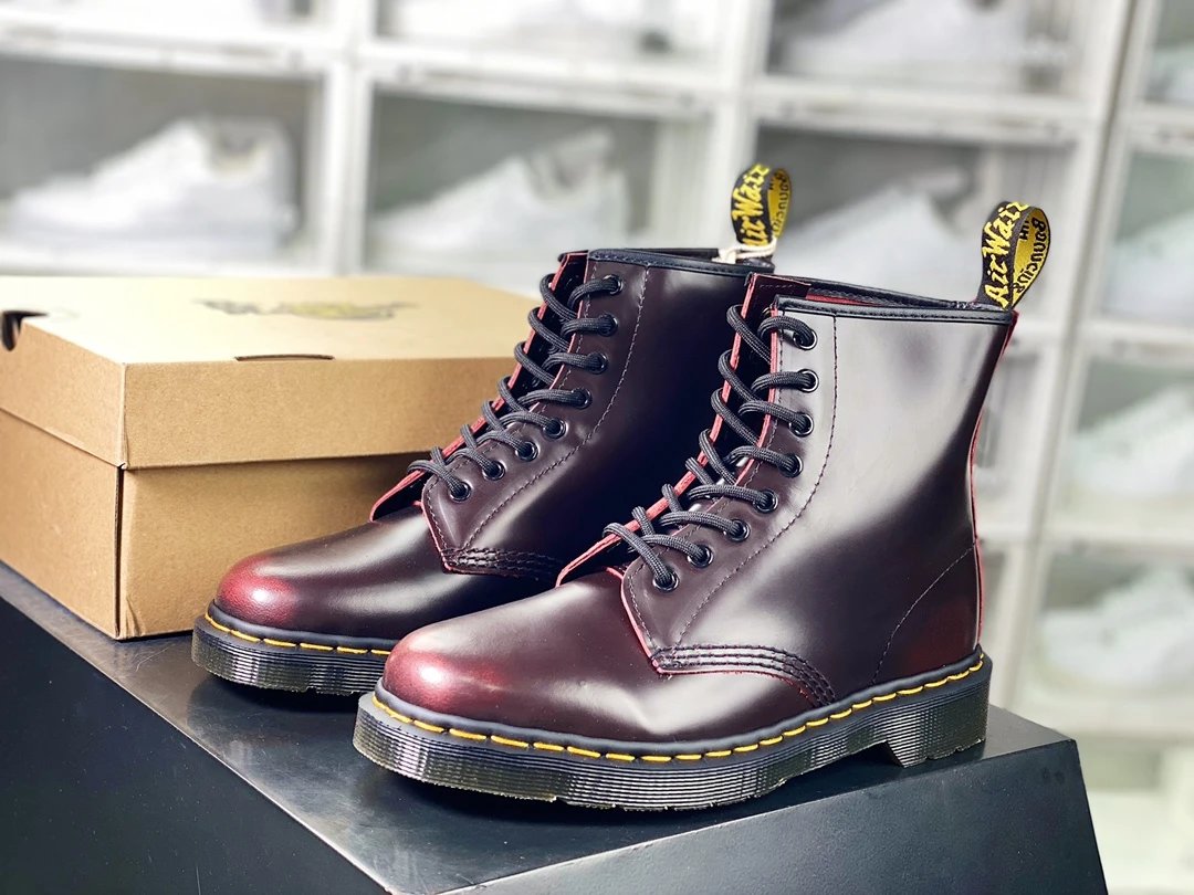 Dr. Martens Boots 8-eye lace-up ankle with yellow welt stitching image 5