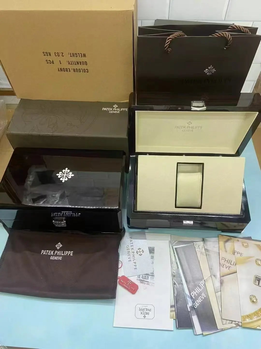 Patek Philippe Watch Box Set with Documentation and Dust Bag Accessories