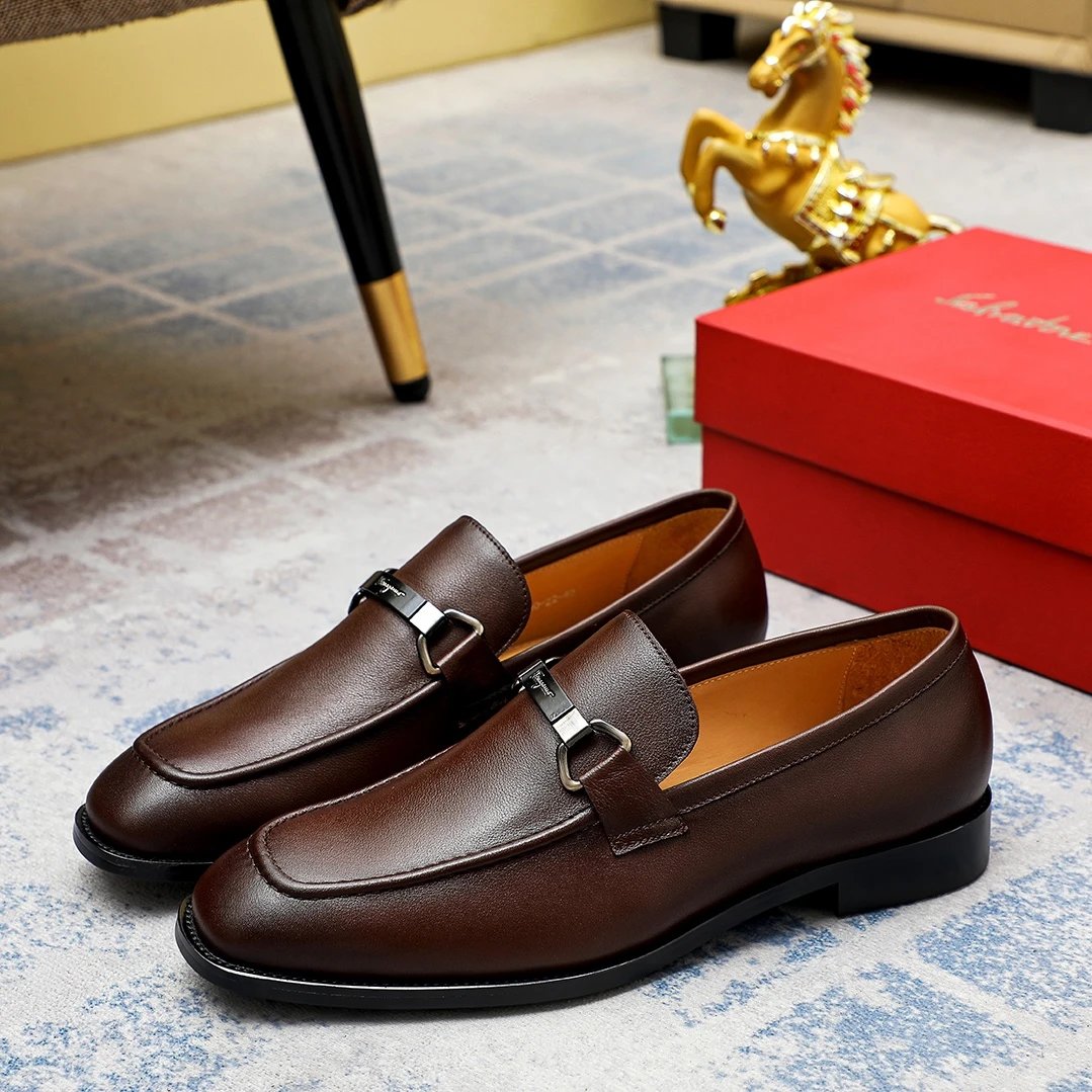 Salvatore Ferragamo Leather Shoes Men's loafers with metal Gancini-style hardware — 20