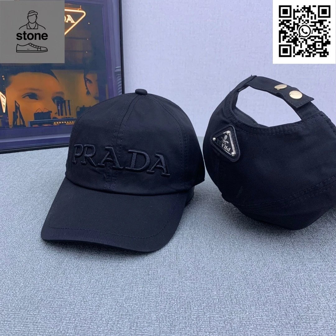 Prada Hats Nylon baseball cap with triangular logo plaque — 08