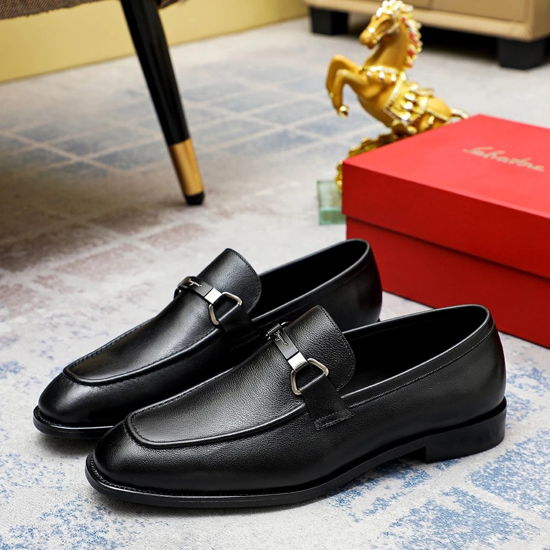 Salvatore Ferragamo Leather Shoes Men's loafers with metal Gancini-style hardware — 21