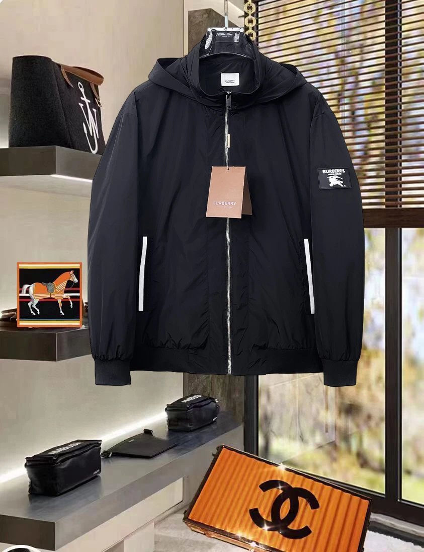 Burberry Jackets Hooded check windbreaker jacket with embroidered Equestrian Knight Design — 06