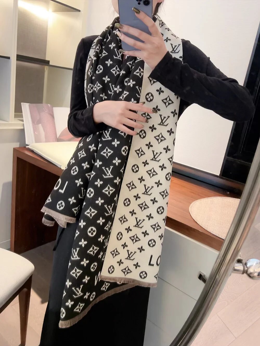 Louis Vuitton Scarves Monogram fringe scarf image 2